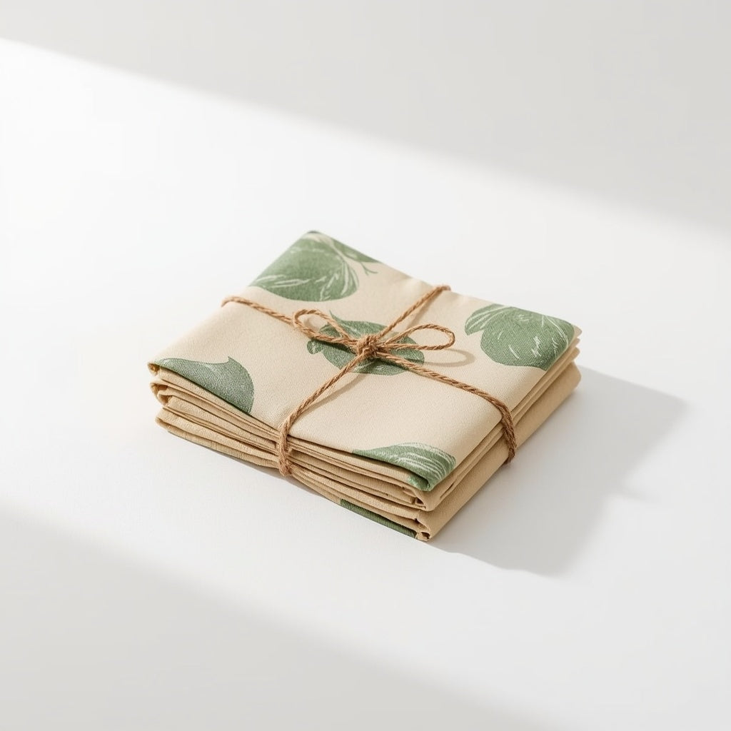 Organic Beeswax Food Wraps (Set of 3) – Reusable Food Storage Wraps with Sage Green Botanical Print for Fruit, Cheese & Bowls