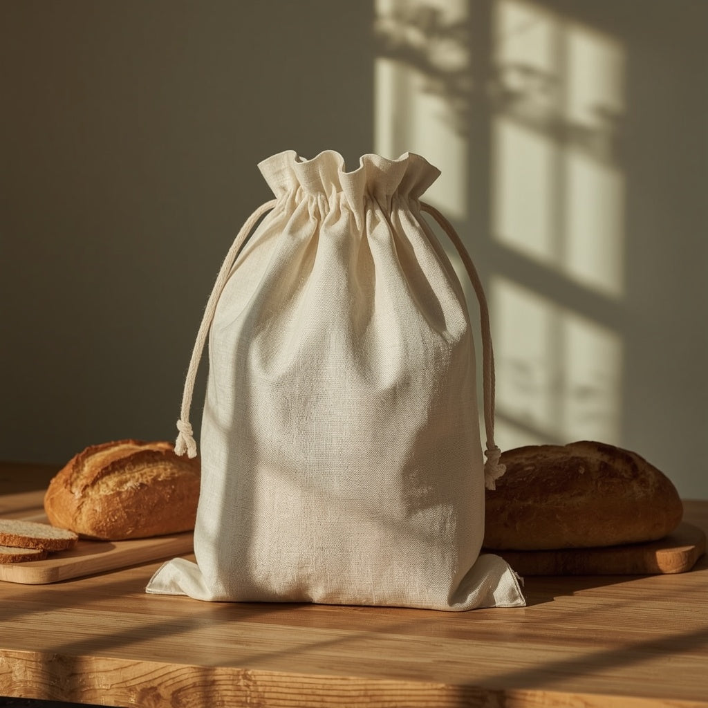 Natural Linen Bread Bag – Reusable European Flax Storage Bag with Cotton Drawstring for Artisan Loaves & Homemade Sourdough