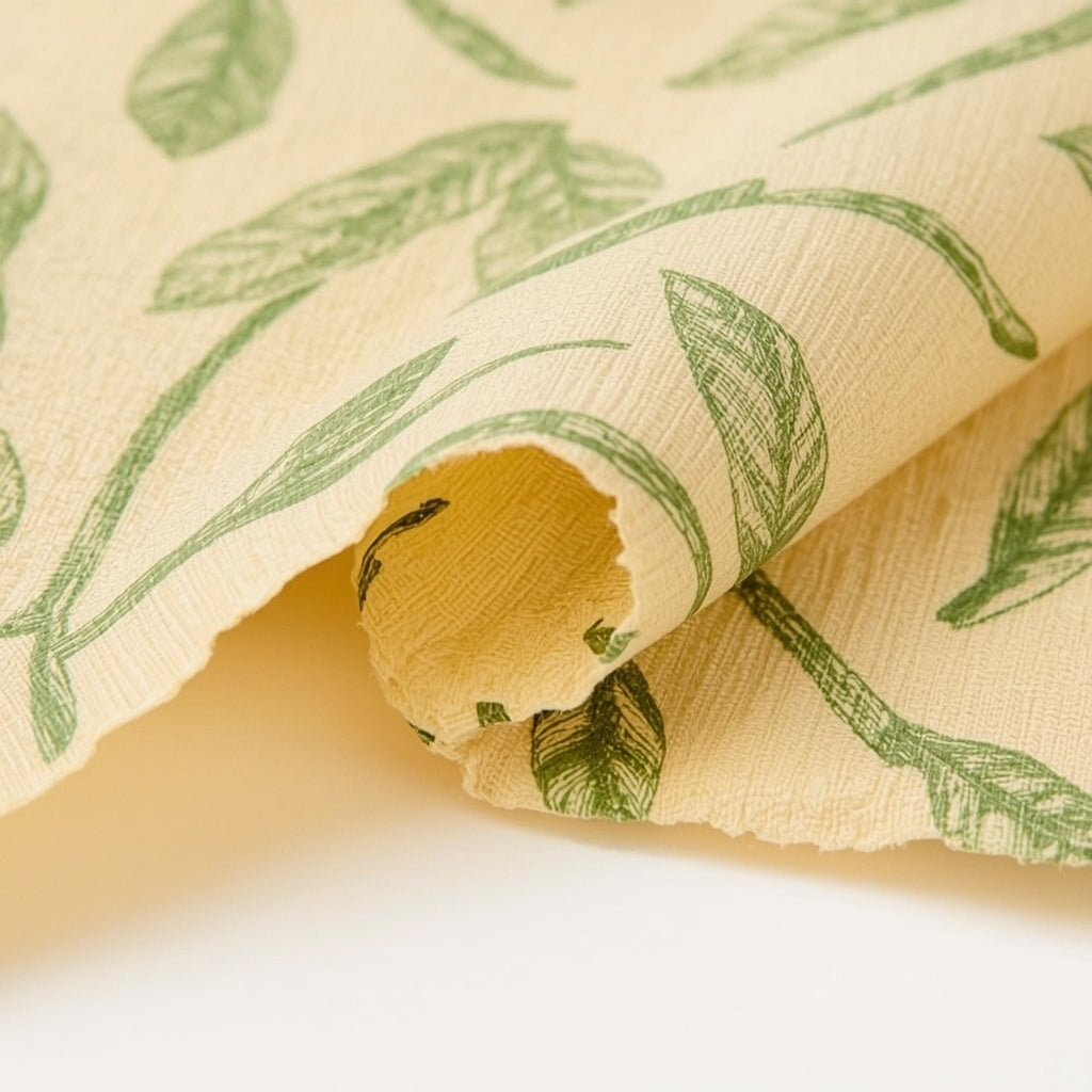 Organic Beeswax Food Wraps (Set of 3) – Reusable Food Storage Wraps with Sage Green Botanical Print for Fruit, Cheese & Bowls
