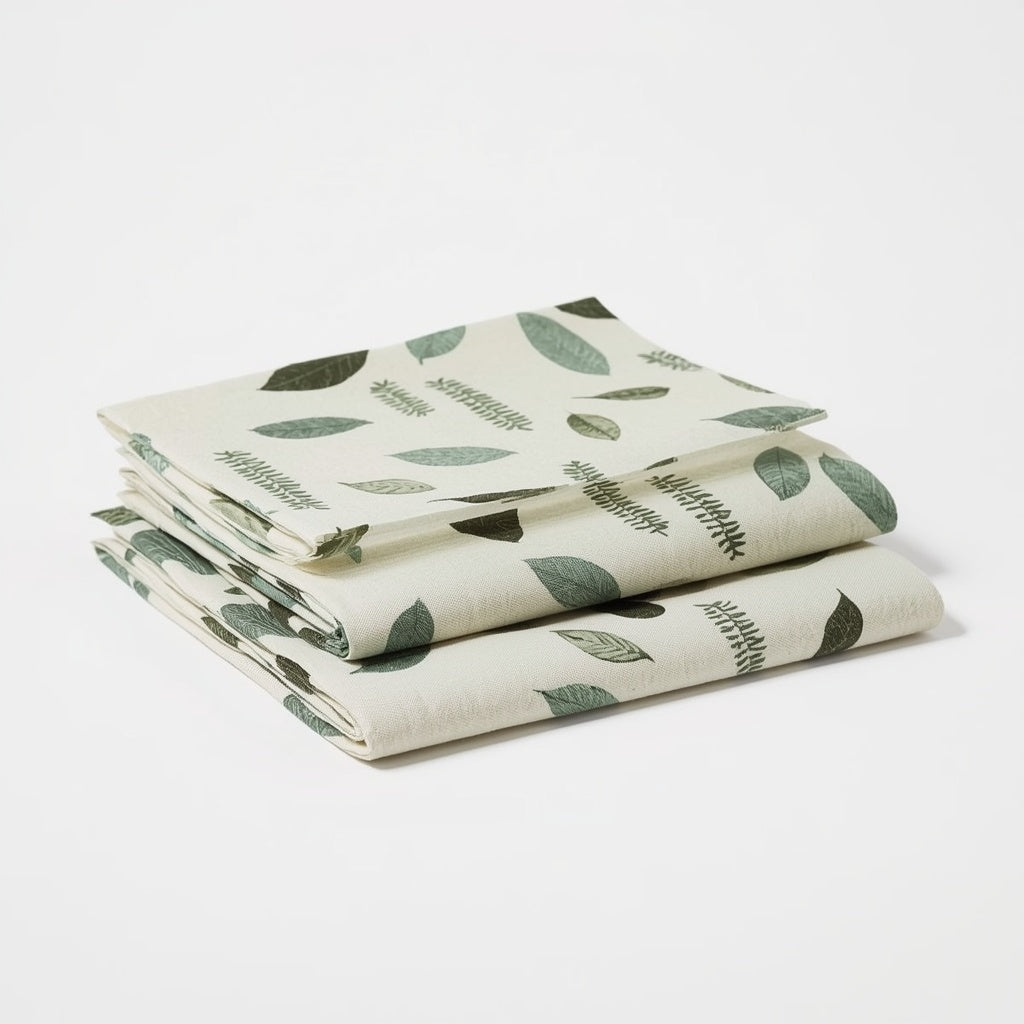 Organic Beeswax Food Wraps (Set of 3) – Reusable Food Storage Wraps with Sage Green Botanical Print for Fruit, Cheese & Bowls
