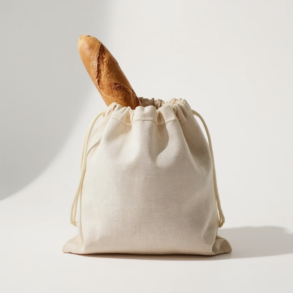 Natural Linen Bread Bag – Reusable European Flax Storage Bag with Cotton Drawstring for Artisan Loaves & Homemade Sourdough